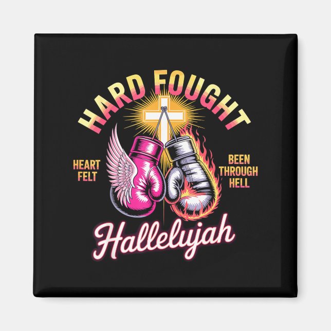 Imán Hard Fought Hallelujah Boxing Gloves Faith  (Frente)