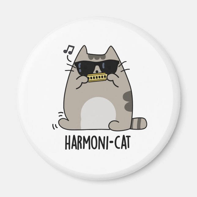 Imán Harmoni-cat Funny Harmonica Cat Pun (Frente)