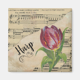 Imán Harp Elegant Tulip Vintage Sheet Music