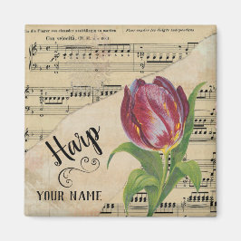 Imán Harp Tulip Vintage Sheet Music Personalizado
