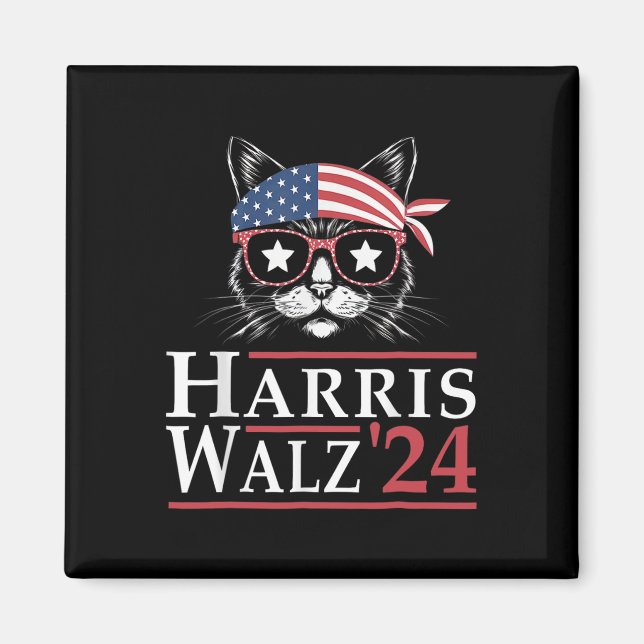 Imán Harris W 2024 Funny Cat Election Kamala Harris Tim (Frente)