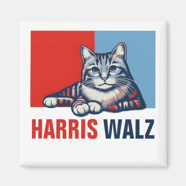 Imán Harris Walz 2024 Obviamente gato azul rojo (Frente)