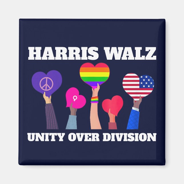 Imán Harris Walz Unity por división LGBTQ Dark Blue (Frente)
