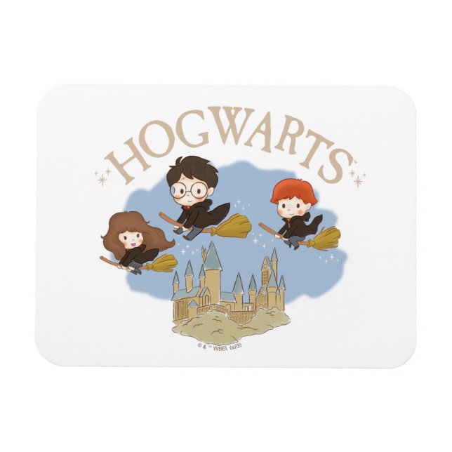 Imán HARRY POTTER™, Hermione y Ron vuelan sobre HOGWART (Horizontal)