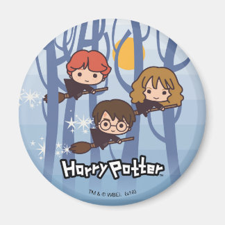 Imán Harry, Ron y Hermione de dibujos animados volando 