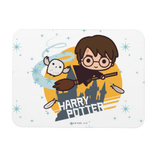 Imán Harry y Hedwig de dibujos animados volando más all