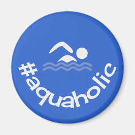 Imán Hashtag aquaholic divertido nadadores azules
