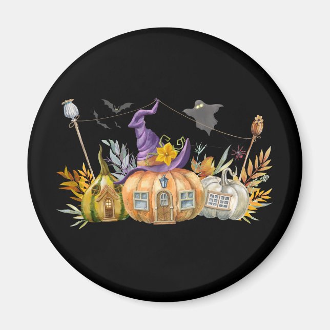 Imán Haunted Pumpkin House with Ghost & Bats (Frente)