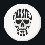 Imán Haunted Soul Skull Typography<br><div class="desc">Bold black-and-white skull with curved 'Haunted'/'Soul' typography; high-contrast gothic motif for Halloween,  rock,  and streetwear fans seeking fearless edge.</div>