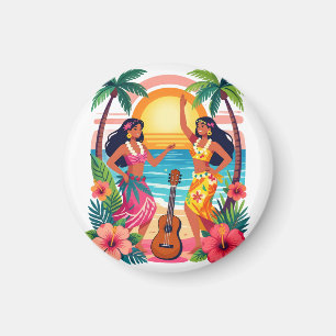 Imán Hawaiano Hula Atardecer Playa Baile Tropical Arte