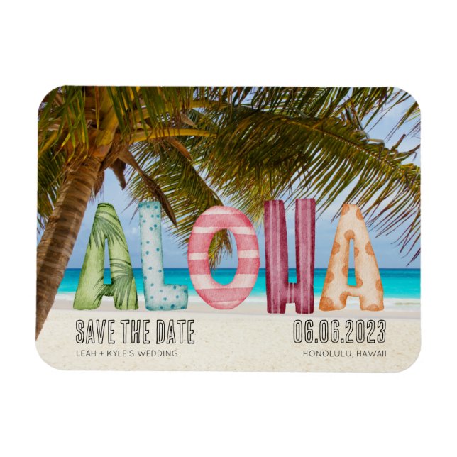 Imán Hawaii Beach Aloha Wedding Save the Date (Horizontal)