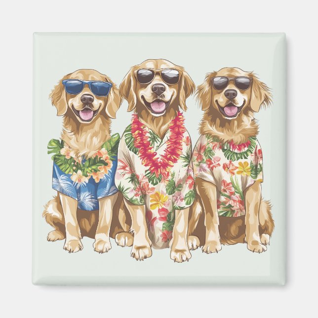 Imán Hawaiian Golden Retriever Dogs Flower Lei (Frente)