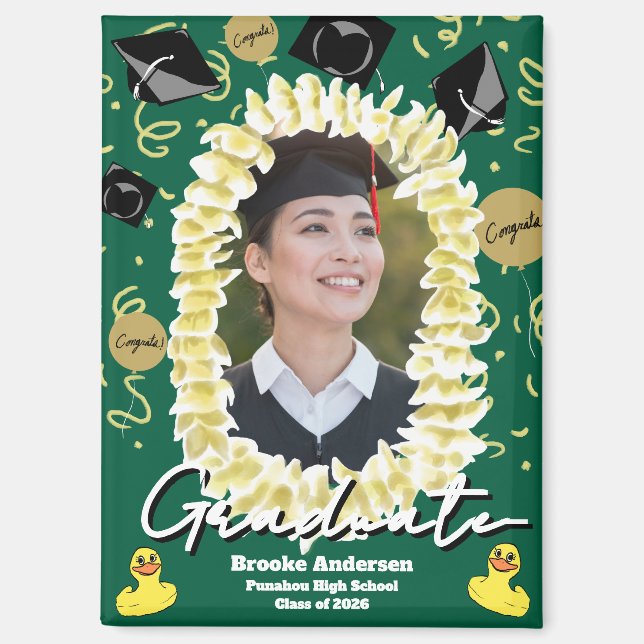 Imán Hawaiian Graduation Plumeria Lei Confetti Photo (Anverso)