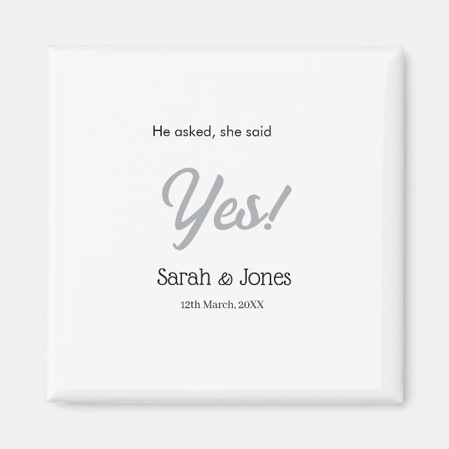 Imán He asked she said yes engagement simple silver dat (Frente)