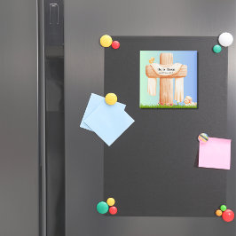 Imán He Is Risen – Easter Cross and Lamb Art