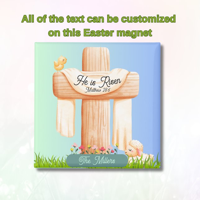 Imán He Is Risen – Easter Cross and Lamb Scene (He is Risen Eater magnet with baby lamb)