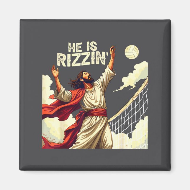 Imán He Is Rizzin Jesus Meme Quote Shirt Funny Volleyba (Frente)