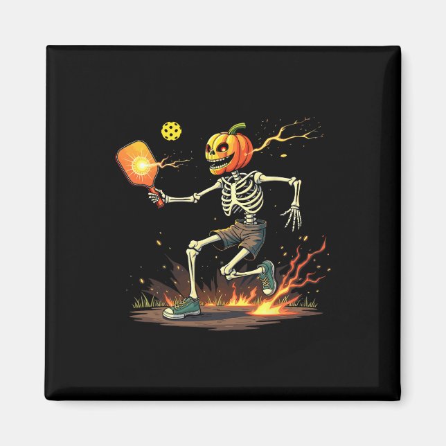 Imán Head Skeleton Pickleball Halloween Spooky Sports (Frente)