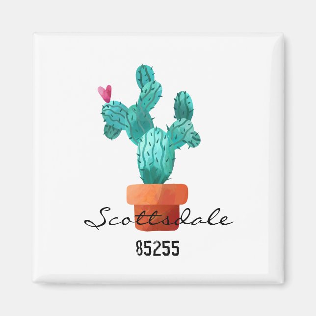 Imán Heart Cactus Green Pink LOCATION ZIP CODE Fun (Frente)