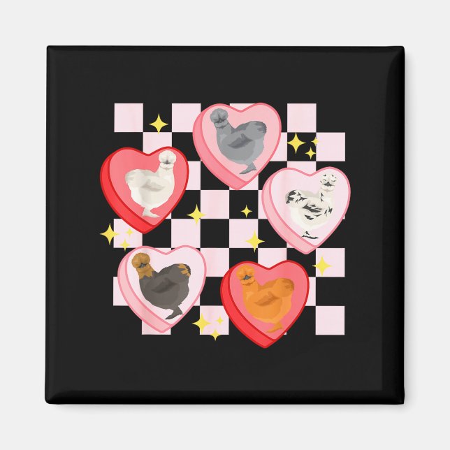 Imán Heart Candy Silkie Chicken Valentine Farmer Animal (Frente)