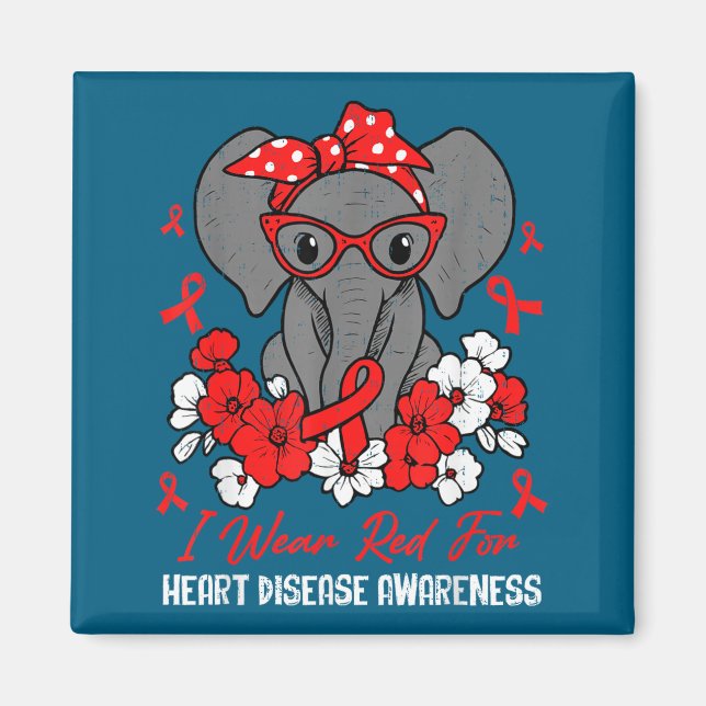 Imán Heart Health Elephant Red Ribbon Heart Disease Awa (Frente)