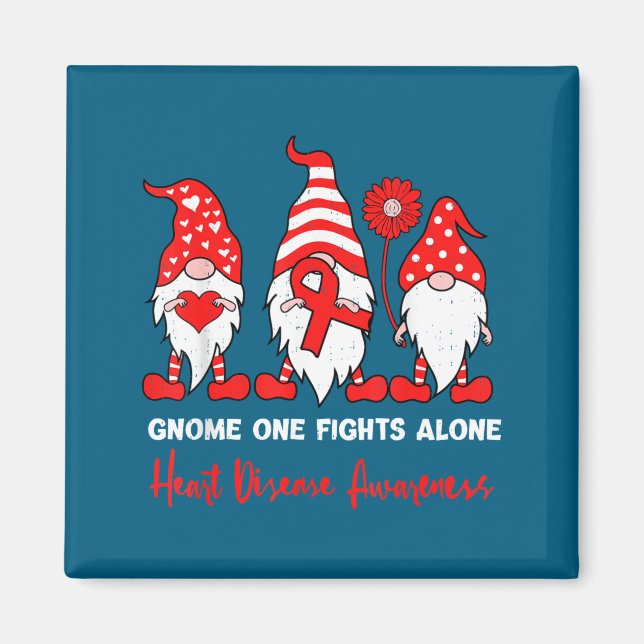 Imán Heart Health Gnome Heart Disease Awareness Chd Red (Frente)