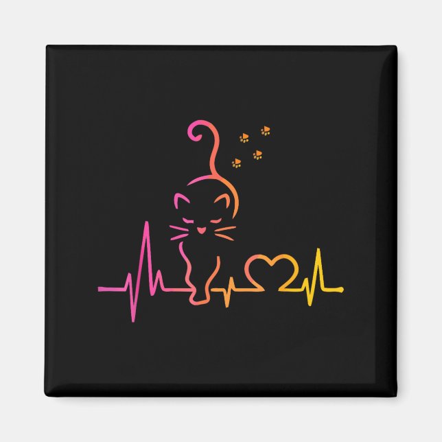 Imán Heartbeat Cat Lover Animal Silhouette Cute Cat  (Frente)