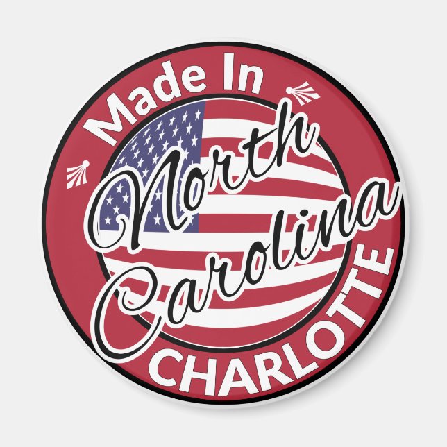 Imán Hecho en Charlotte, Carolina del Norte, bandera de (Frente)