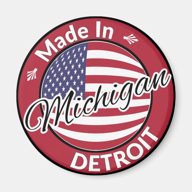 Imán Hecho en Detroit Michigan Bandera de EE.UU. (Frente)