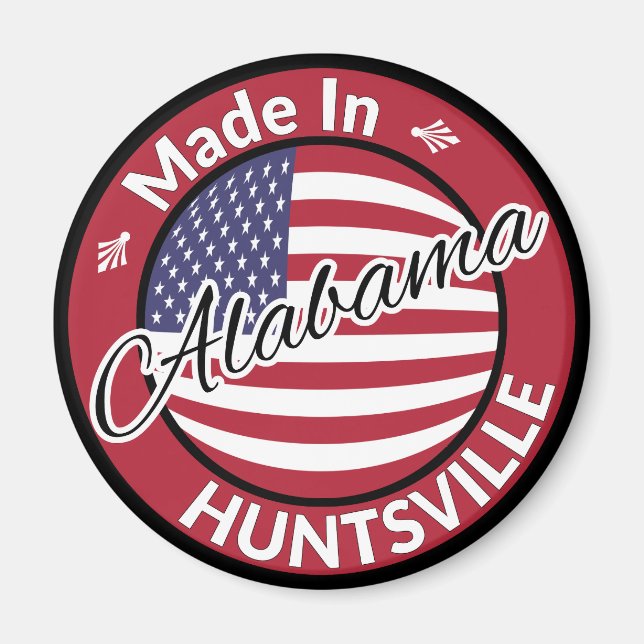Imán Hecho en Huntsville Alabama Estrellas y Bandera de (Frente)