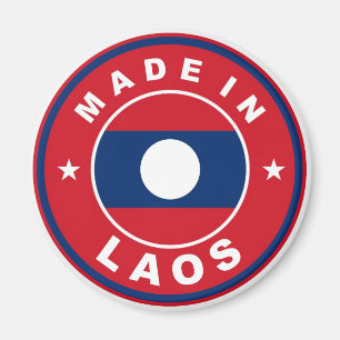 Imán hecho en laos marca de país etiqueta de producto r