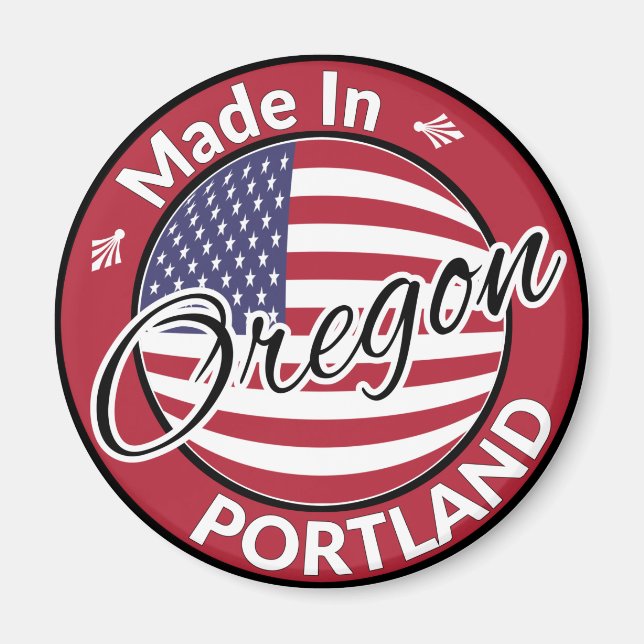 Imán Hecho en Portland, Oregon, bandera de EE.UU. (Frente)