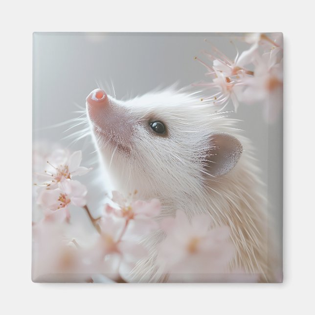 Imán Hedgehog Adorable Entre Flores De Primavera (Frente)