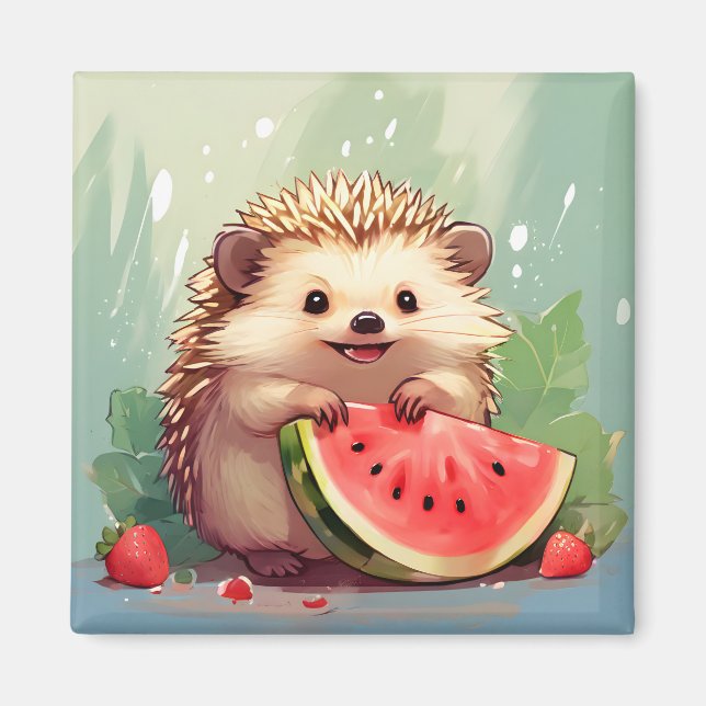Imán Hedgehog disfrutando de una sandía (Frente)