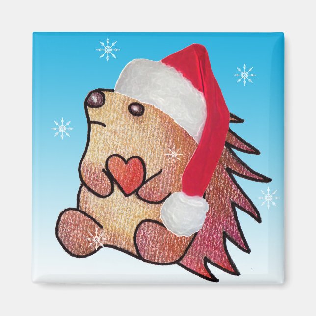 Imán Hedgehog Hearts Santa (Frente)