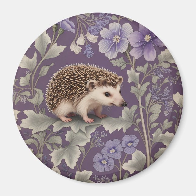 Imán Hedgehog Purple William Morris Inspired Floral (Frente)