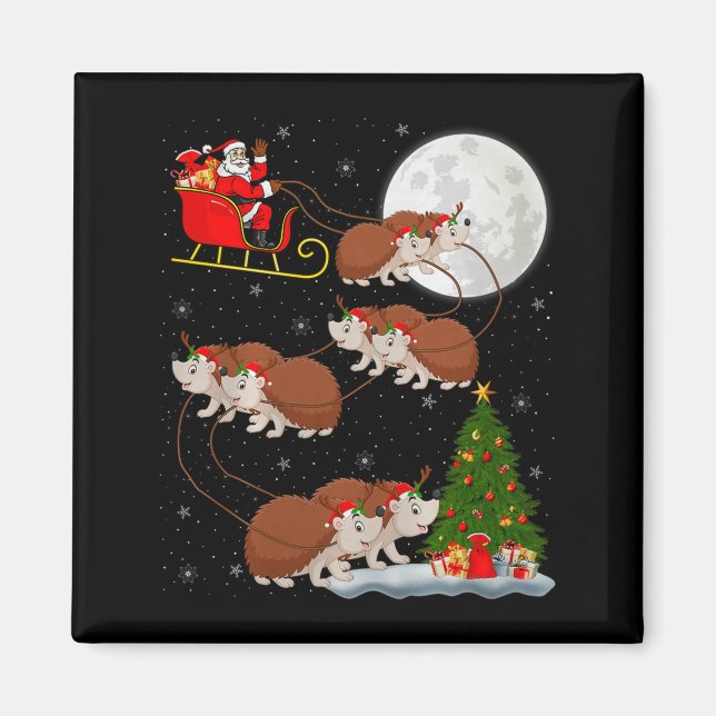 Imán Hedgehog Santa Sleigh Flying Funny Magical Christm (Frente)