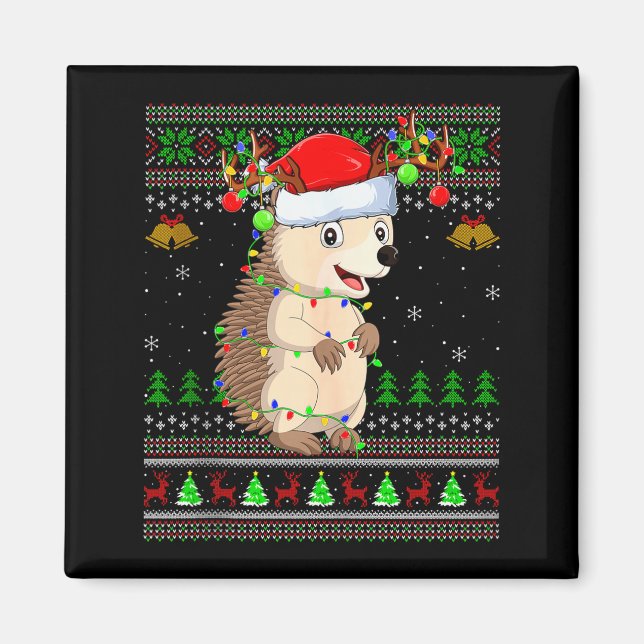 Imán Hedgehog Ugly Christmas Sweaters Holiday Santa Cut (Frente)