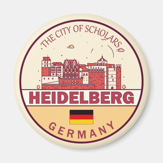 Imán Heidelberg Alemania City Skyline Emblem (Frente)