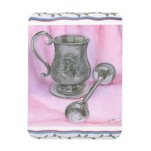 Imán Heirloom Cup y Rattle con fondo morado