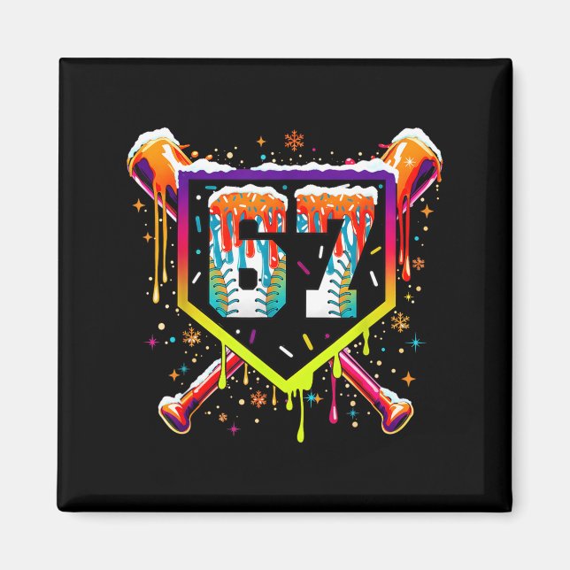 Imán Helado de béisbol goteo número 67 seis siete meme  (Frente)