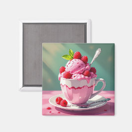 Imán Helado de frambuesa en una copa de café rosa