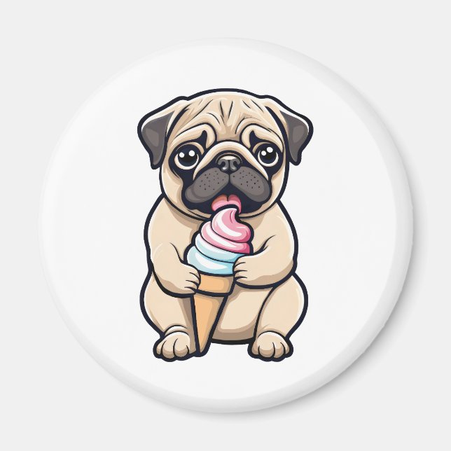 Imán Helado de pug lamiendo (Frente)