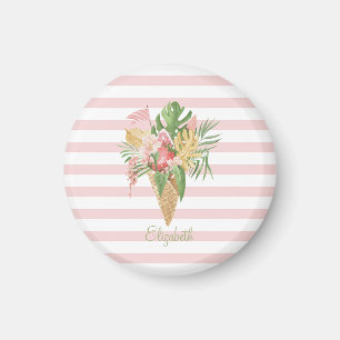 Imán  Helado,Hojas Tropicales Fruta,Rayas Rosadas  