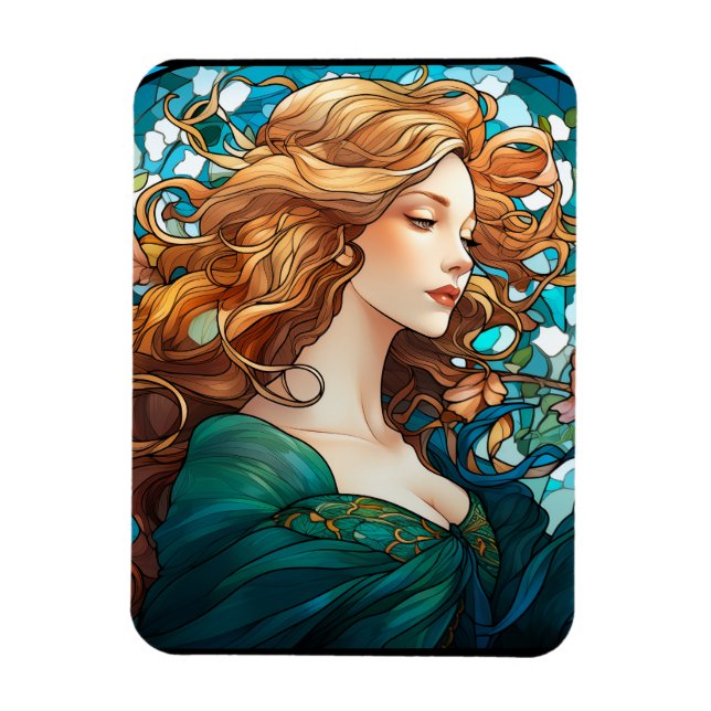 Imán Helena - Mujer rubia oscura en estilo Art Nouveau (Vertical)