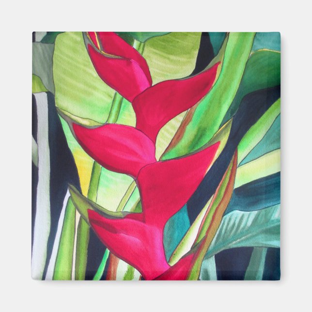Imán Heliconia Lobster Claw flor de acuarcolía tropical (Frente)