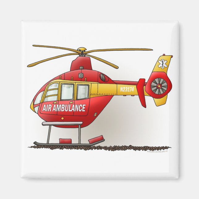 Imán Helicopter Ambulance Square Magnet (Frente)