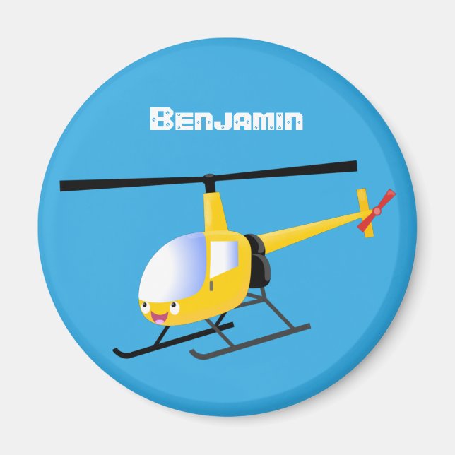 Imán Helicóptero de personalizado alegre amarillo lindo (Frente)