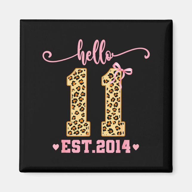 Imán Hello Eleven Est 2014 11th Birthday Coquette Bow L (Frente)