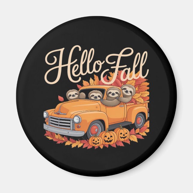 Imán Hello Fall Funny Slony Sloth Halloween pumkin Clas (Frente)